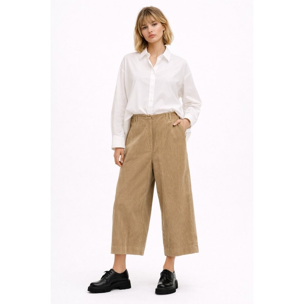 POETRY corduroy pants tan wide leg 14 high rise cropped ankle pockets preppy